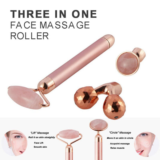 3In1  Vibrating Jade Quartz Facial Roller