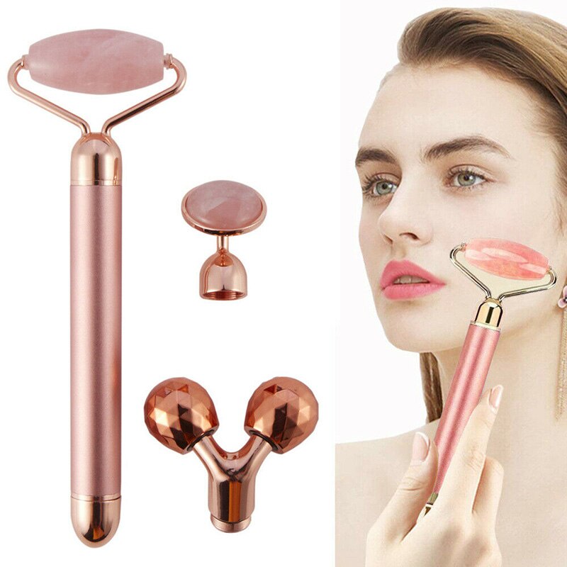 3In1  Vibrating Jade Quartz Facial Roller